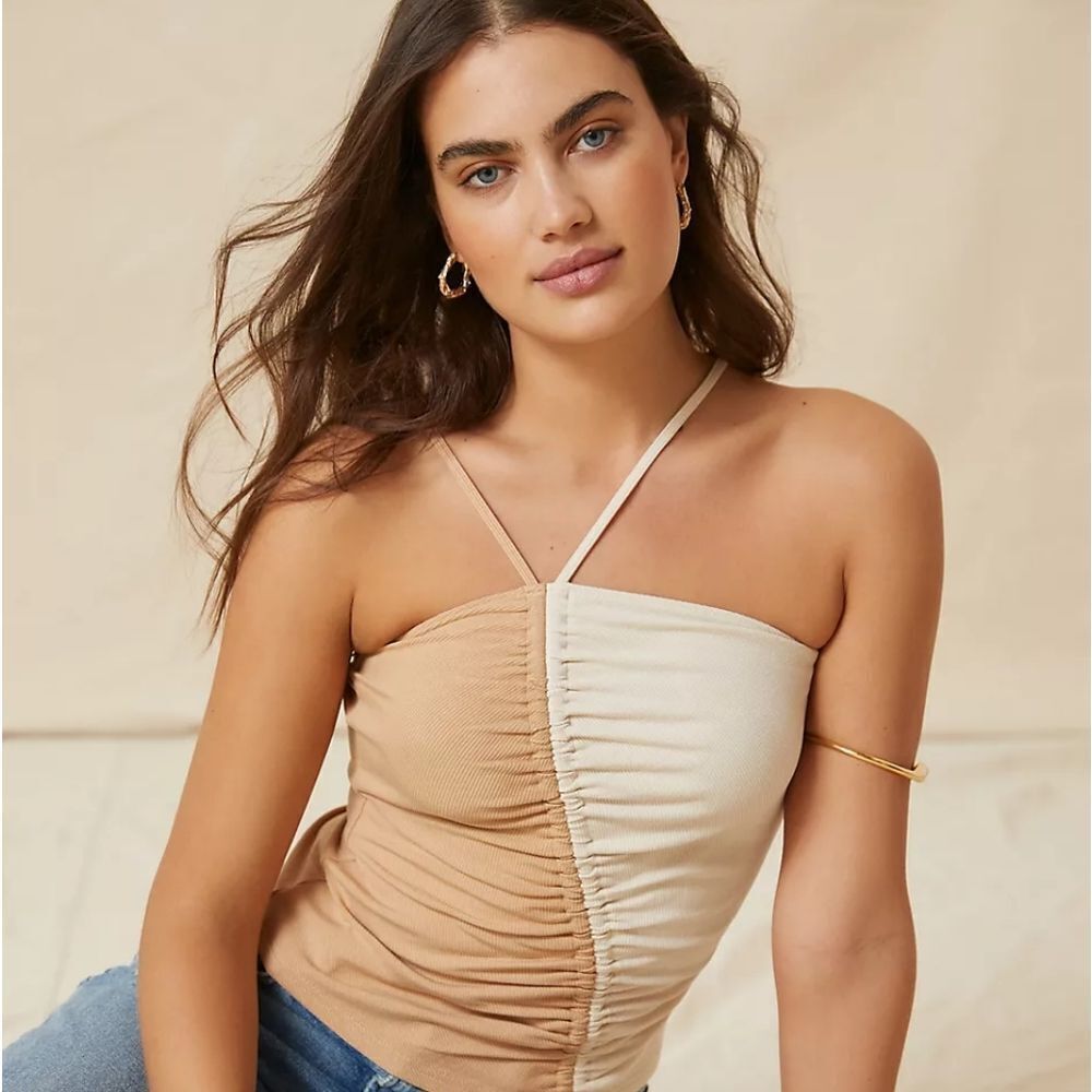 Anthropologie Two-Toned Asymetic Rouched Top
